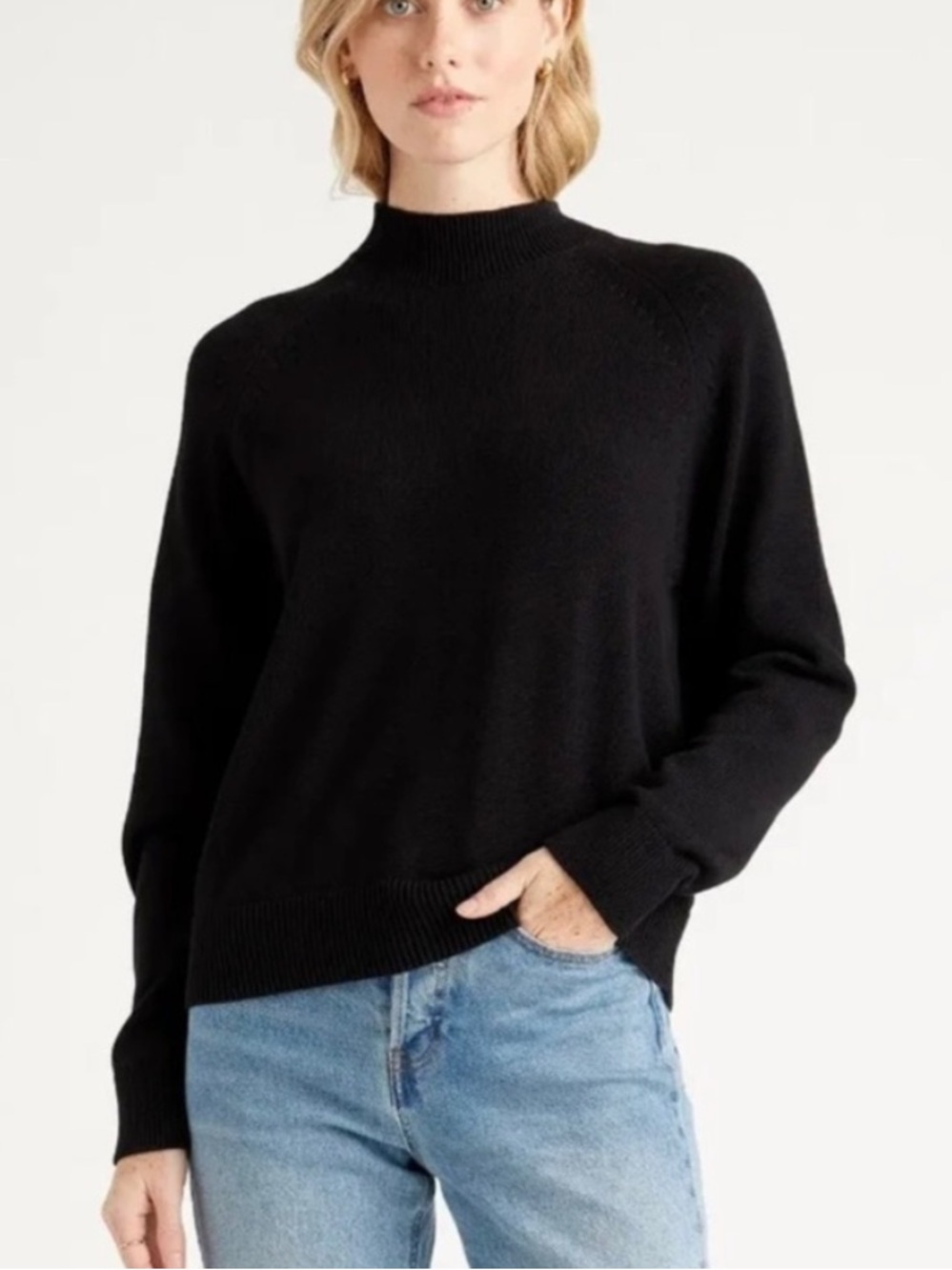 Quince Eco Knit Milano Stitch Mock Neck Pullover Size S Black Funnel Minimalist